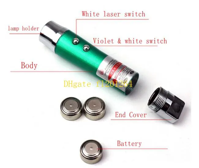 100 pçs / lote Fedex DHL grátis 3 em 1 kit Laser + detector de dinheiro UV + Iluminação LED Mini Lanterna Chaveiro Laser Pointer