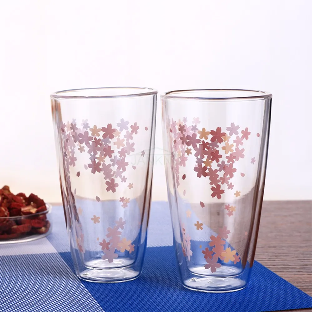 Jankng 1 stks Unbreakable Silicone Flower Clear Cup Rode Wijn Dubbele Wall Glas Cup Glaswerk Bar Reizen Fles Meisjes Gift