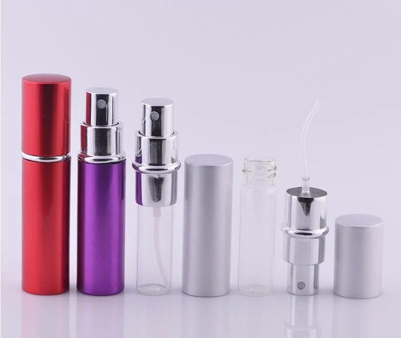 5 ml 10ml mini spray parfymflaska resa tomma kosmetiska behållare atomizer aluminium påfyllningsflaskor