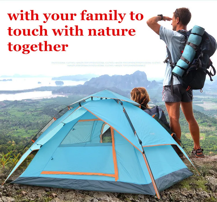 Camping SheltersTent Opening Hydraulic Automatic Tent Camping Shelters Waterproof Sunny Double-deck Protective Outdoors Tents for 3-4 Person