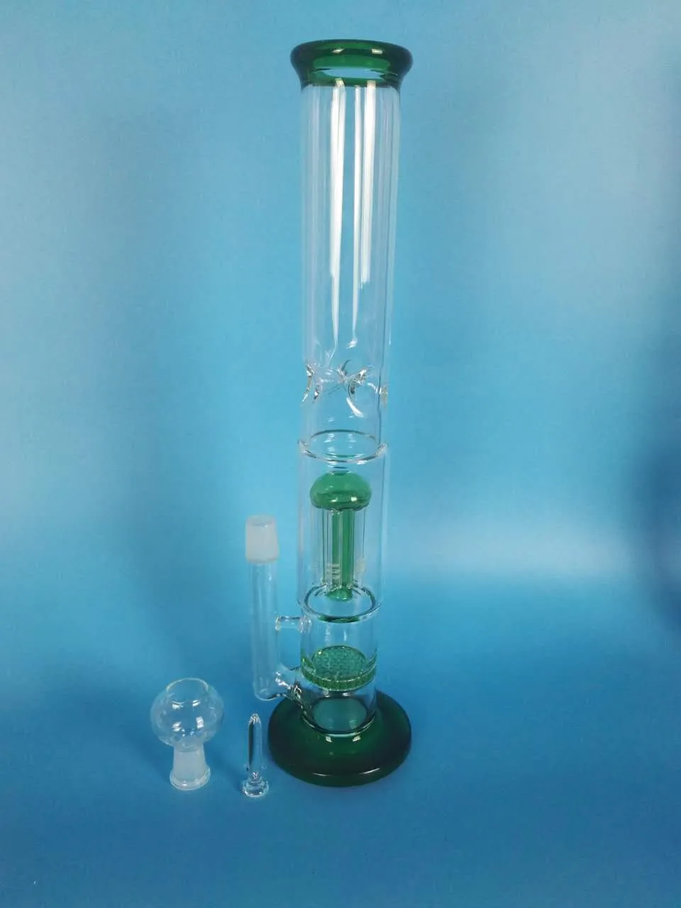 Gratis frakt Glas Gaffel Glas Honeycomb Filter Glas Vattenrör Varumärkeskvalitet, H: 38cm D: 5cn /4.5cm.green