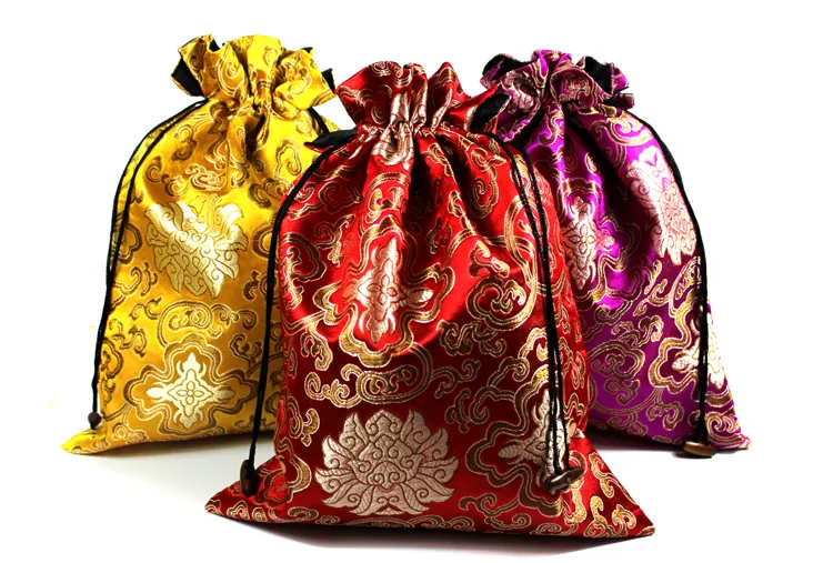 Lyxig Extra Stor Silk Brocade Drawstring Bag Presentförpackning Travel Shoe Pouch Dammsugare Smycken Hantverk Bra Underkläder Förvaring Ficka