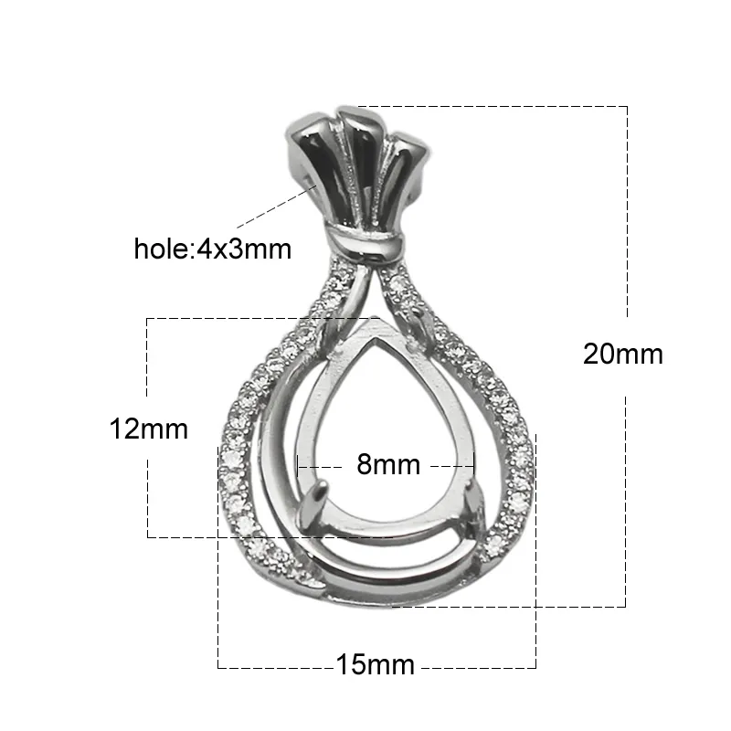 Perlesnice en argent sterling Zircon résultats de bijoux pendentif en pierre précieuse réglage cabochon de montage pour pierre en forme de larme de 12x8mm ID 345046508432