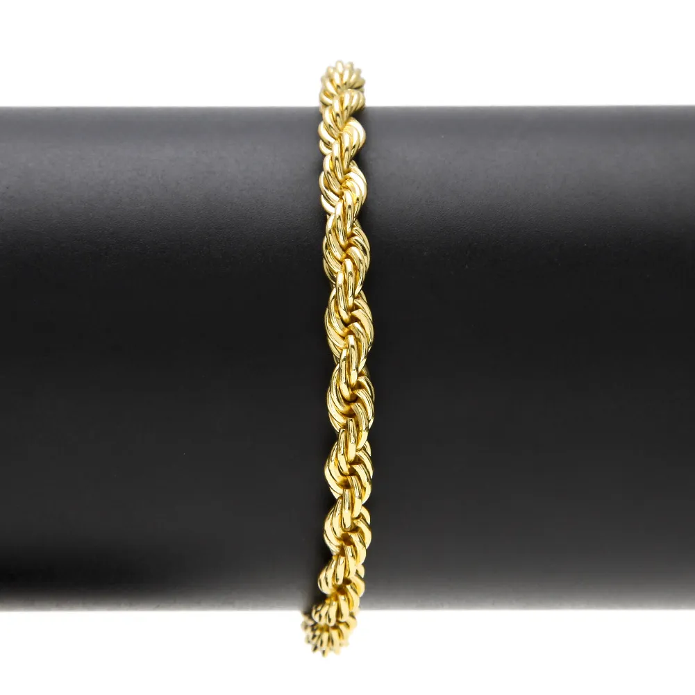 Hip hop guld silverpläterade armband objekt trendiga 6,5 ​​mm 22cm rep kedja för män smycken
