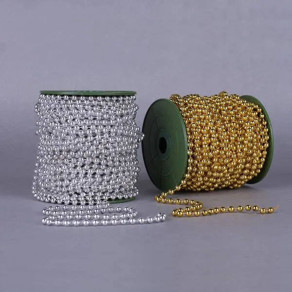 Guirlande de chaîne de perles rondes plaquées argent/or, 25 mètres, 1 bobine de 6mm, décoration artisanale pour fête de mariage et noël, bricolage