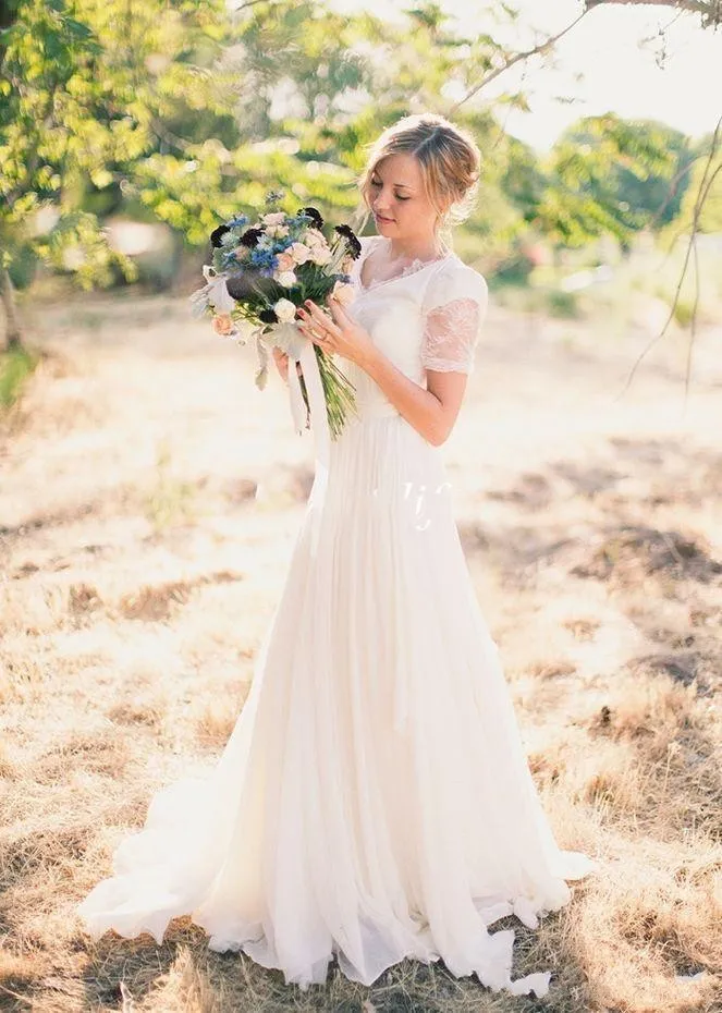 Bohemian Lace Applique Flutter Sleeve Wedding Dress ... From Haiyan4419,  $149.75 | DHgate.Com