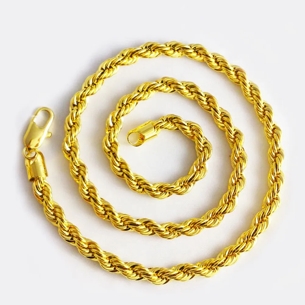 Longue chaîne de corde en or jaune 18 carats rempli de collier de nœud torsadé bijoux solides pour hommes 24"