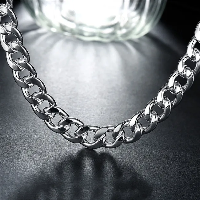 Tung 115g 10mm kvartett spänne sidled manliga modeller sterling silver tallrik halsband stsn011, mode 925 silver kedjor halsband fabrik