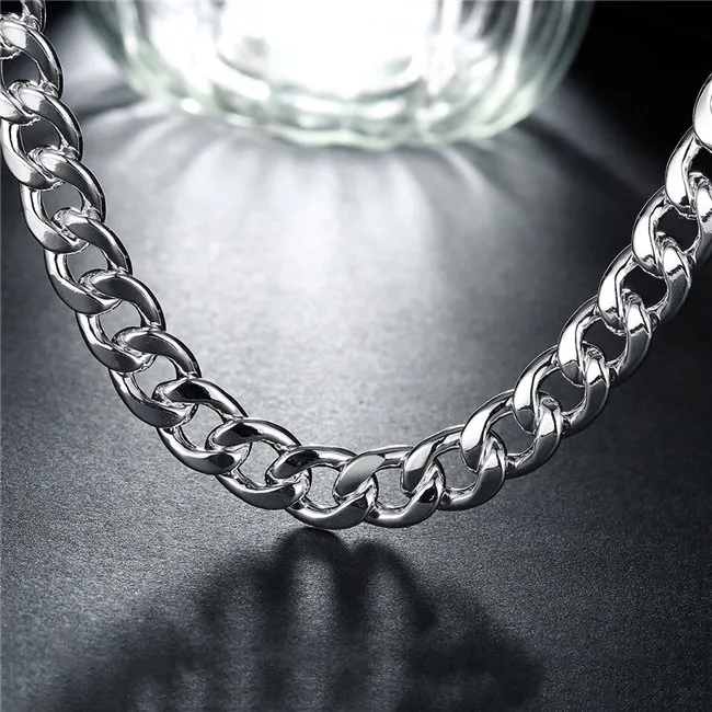 Heavy 115g 10mm klamry kwarta boków Male modele Sterling Silver Plate Necklace StSN011, Moda 925 Silver Łańcuchy Naszyjnik Fabryka