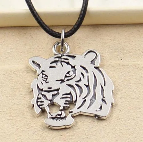 20 sztuk Tybetański Silver Wisiorek Tiger Head Naszyjnik Choker Charm Black Leather Cord