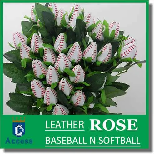 Baseball Roses-single long stem leather roses - Baseball Wedding Theme