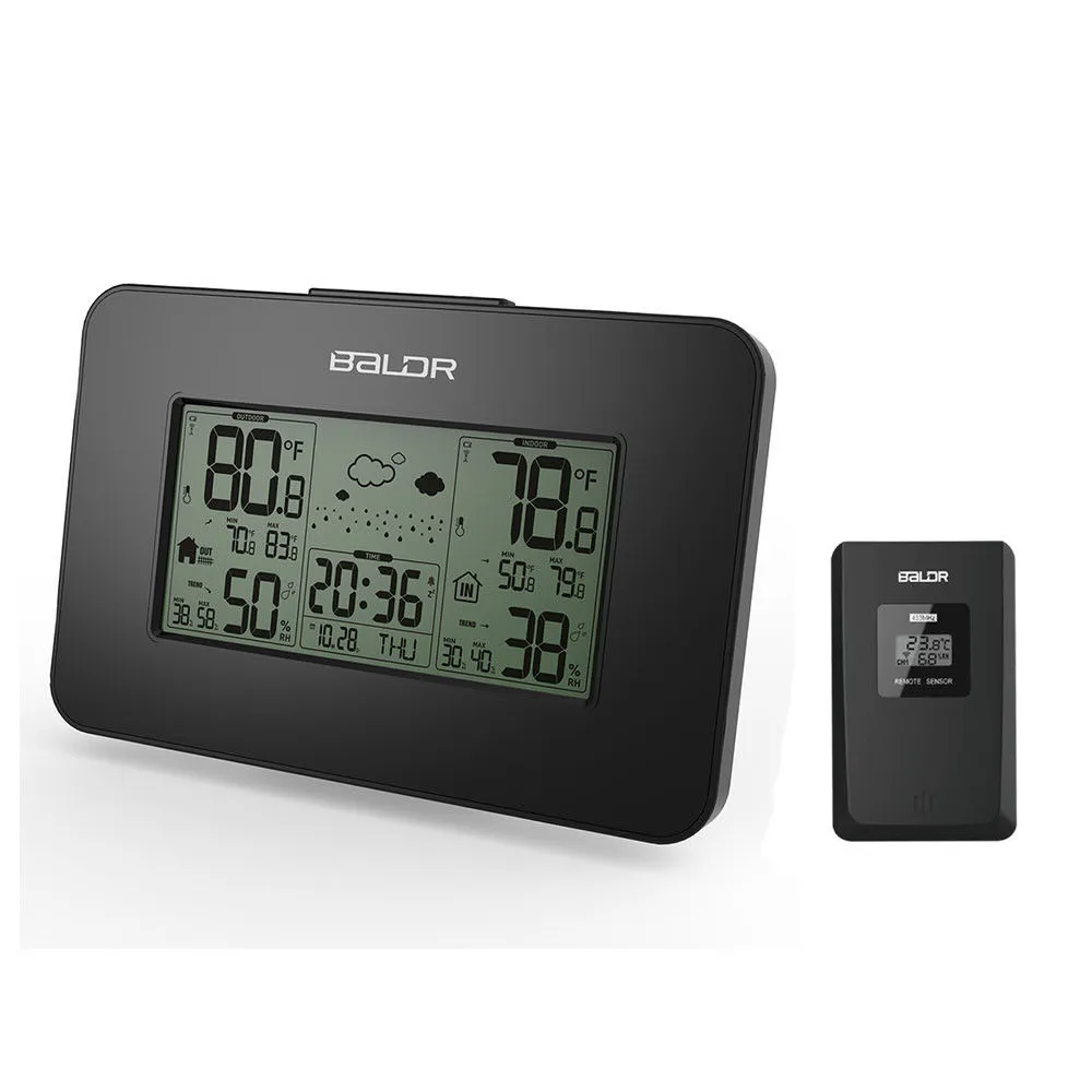 Mode BALDR Weerstation Klok Indoor Outdoor Temperatuur Vochtigheid Display Draadloze Weersverwachting Alarm Snooze Blue Backlight