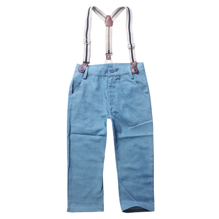 Latest design summer baby boys outfits long sleeve shirt+suspender jeans boy's suit kids formal gentle suit boy denim clothing set