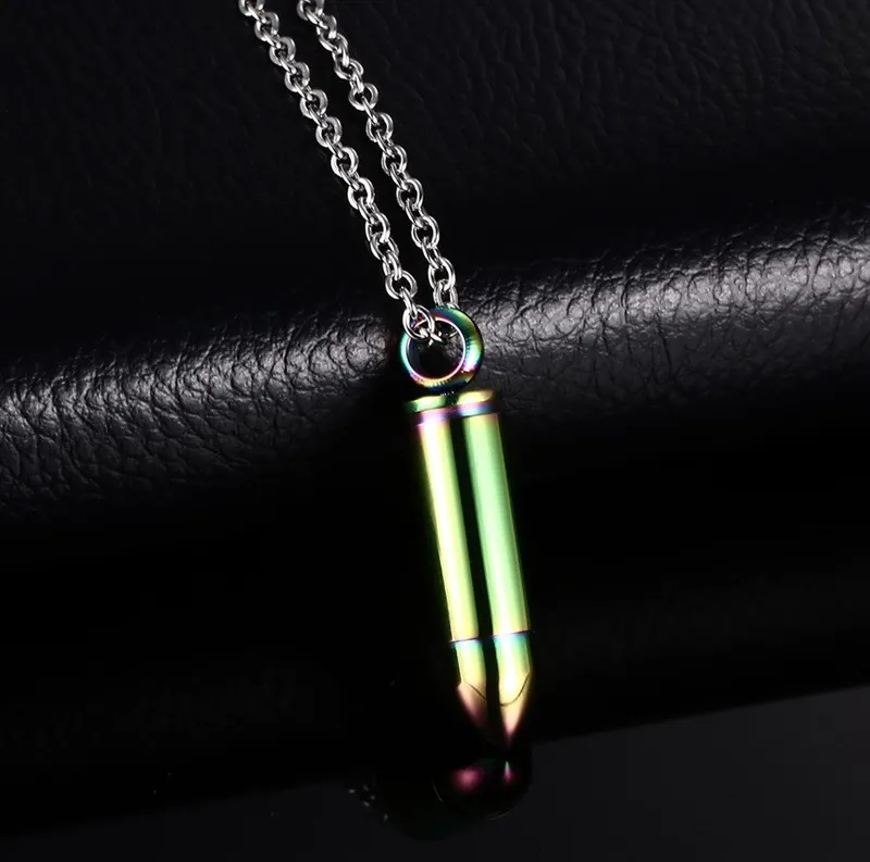 5 kleuren mannen titanium stalen urn medaillons kettingen crematie case parfum fles bullet hanger kettingen ketting vrouwen sieraden kunnen open zijn in Ashes