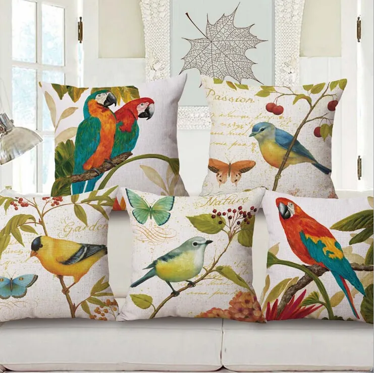 Belle pays oiseau housse de coussin perroquet almofada décoratif canapé jeter taie d'oreiller chaise canapé décor à la maison