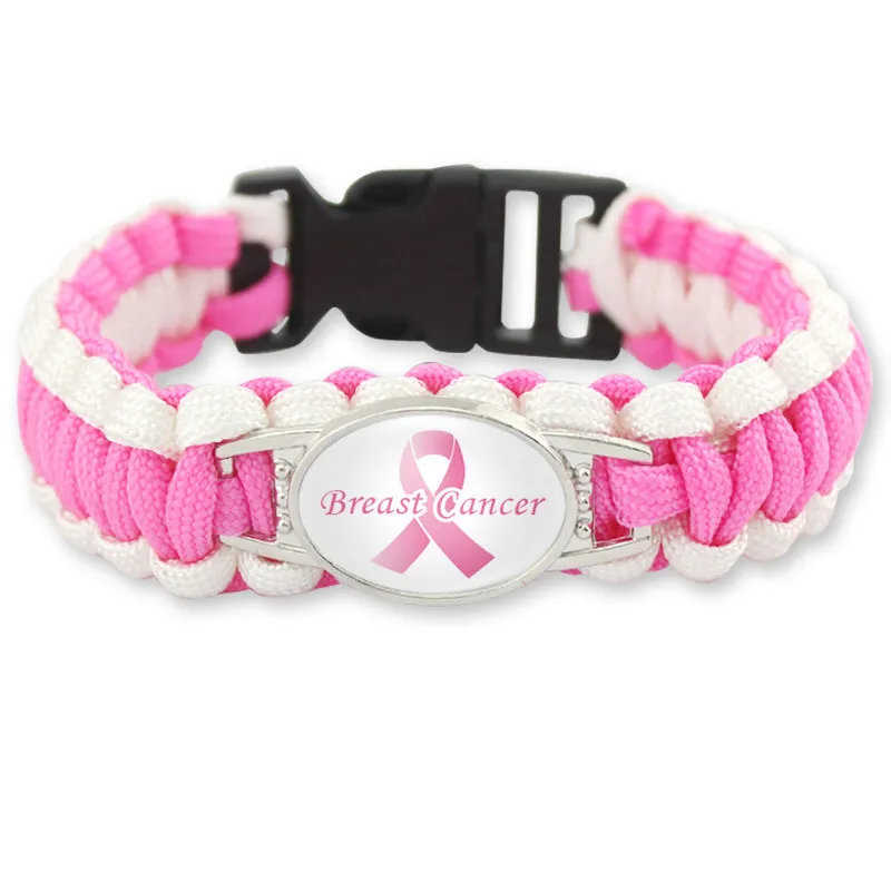 Mode Rosa Ribbon Charm Armband Bröstcancer Fighter Awareness Outdoor Wristbands Bangle för Women Men S Sport Smycken