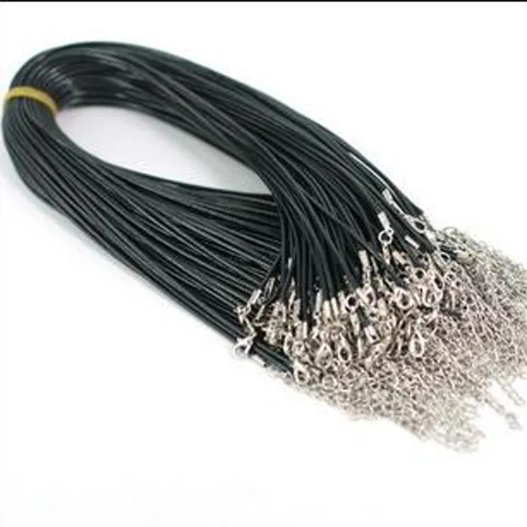 Black Wax Leather Snake Necklace 45cm 60cm Cord String Rope Wire Extender Chain with Lobster Clasp DIY Fashion jewelry component in Bulk