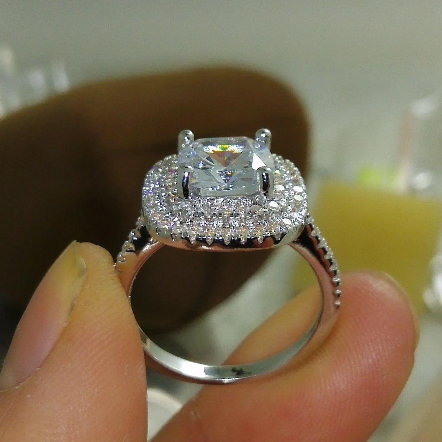 サイズ 5-10 高級ジュエリー 925 スターリングシルバー充填フルトパーズ CZ ダイヤモンド宝石女性の結婚式模擬ダイヤモンドウェディング婚約指輪ギフト