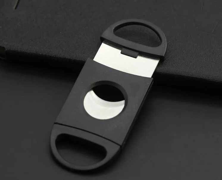 Pocket Plastic Stainless Steel Double Blades Cigar Cutter Knife Scissors Tobacco Black New whole1152288