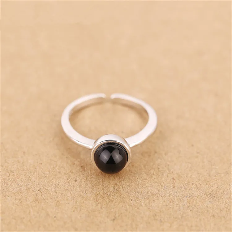 925 Pasuje europejska biżuteria czarny onyks srebrne pierścienie marki moda agat pierścionki o wysokiej jakości otwarte kobiety pierścień antiallergiczny 2.35g