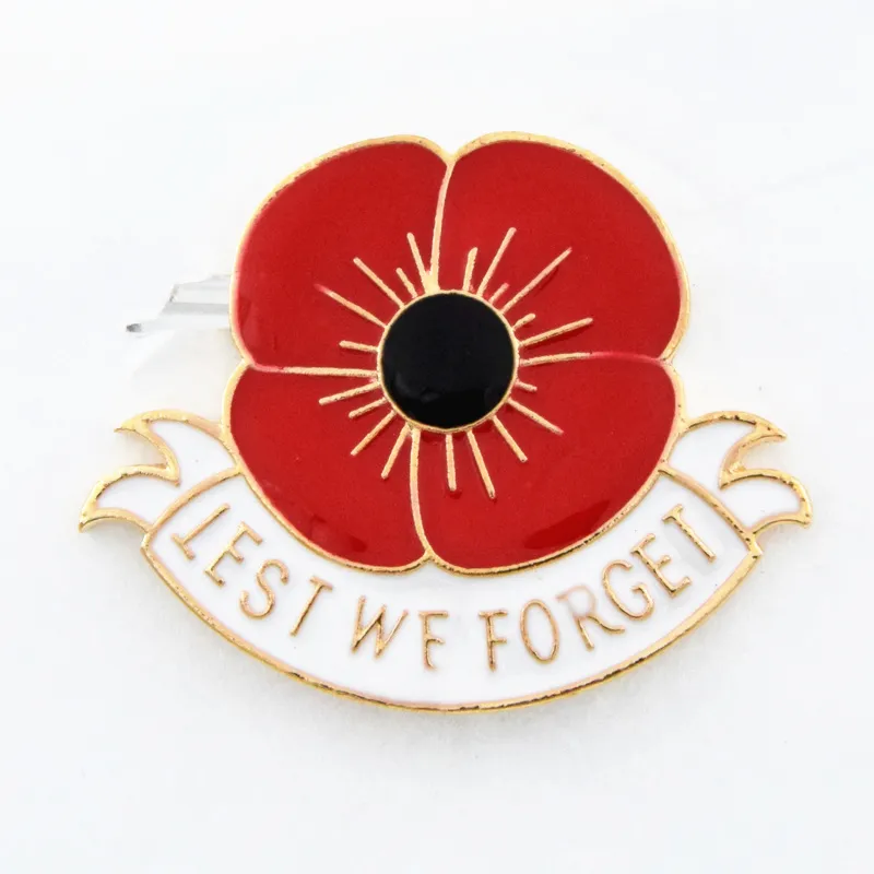 Hoge kwaliteit Blood Red Enamel Poppy Broche Gold Tone Legering De Britse Legion Poppy Broche Pins voor Britse Remembrance Day Lest We vergeet Poppy