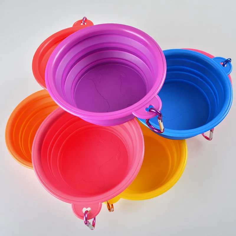 Tırmanma Klip Kanca Köpek Bowl Katlanır Kediler Su Bulaşık Taşınabilir Besleyici Köpek Seyahat Bowls IC800 Besleme ile Silikon Katlanabilir Pet Bowl