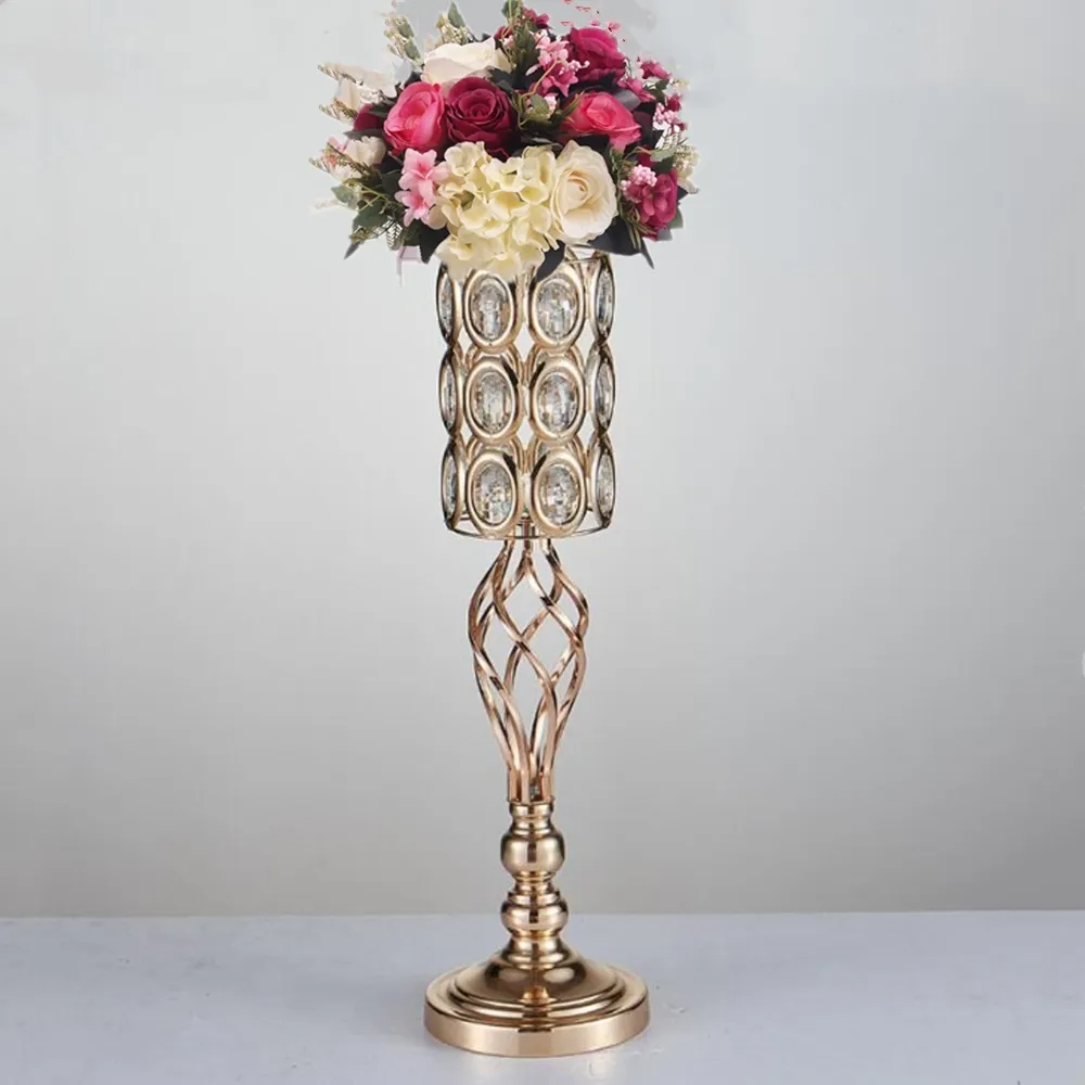 Metal Golden Candle Holders Hollow Wedding Table Candelabra Centerpiece Kwiat Rack Road Lead Home Decor 10 sztuk / partia