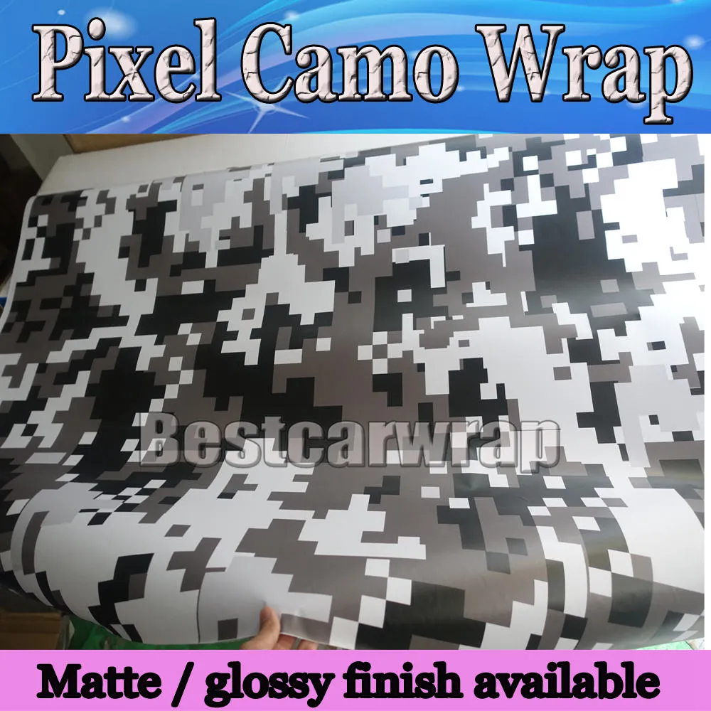 Biały Night Night Digital Tiger Camo Vinyl Car Wrap z Bubble Air Free Pixel Kamuflaż Graphics Naklejka Samochodowa Naklejka Size 1.52x10m / 20m / 30m