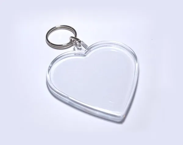 فارغة أكريليك القلب سلسلة المفاتيح الرخيصة البلاستيك مفتاح حلقة إدراج صور أو طباعة شعار الترويج تفضل شحن مجاني