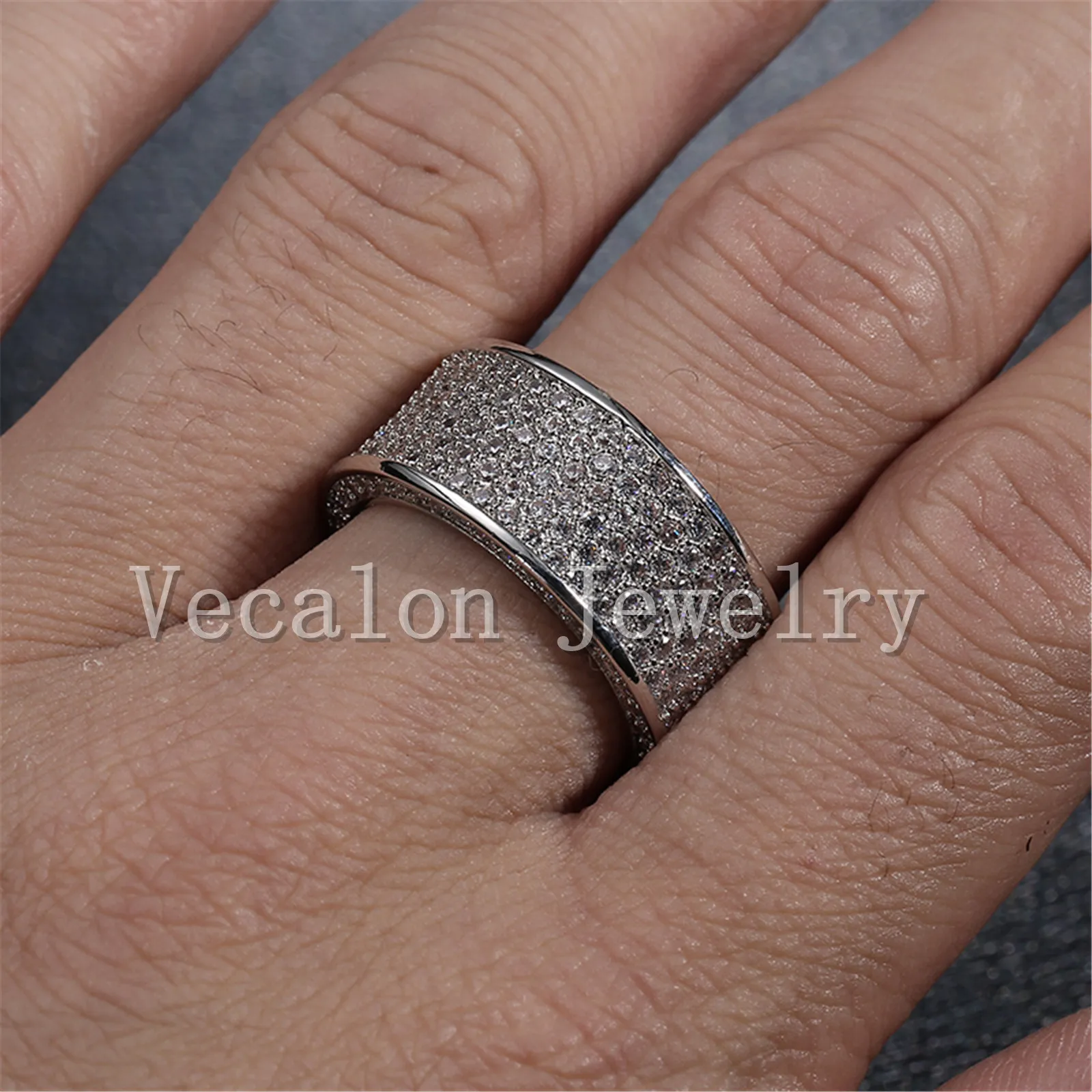 Vecalon Full Simulerad diamant CZ Bröllopsband Ring för kvinnor 10kt vitguldfylld kvinnlig förlovningsband SZ 5-11