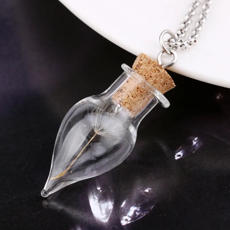 Mignon fait à la main bouteille en verre pissenlit pendentif colliers avec chaîne pour femmes hommes amoureux fête Club bijoux chanceux