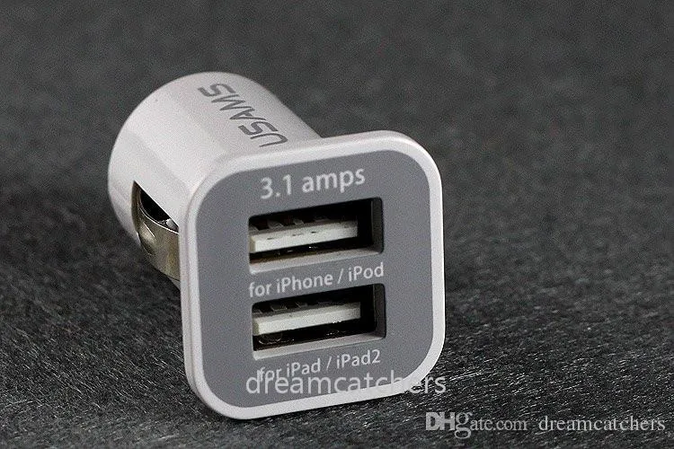 Usams 3.1a usb çift 2 port mini araç şarj 5 v 3100 mah güç adaptörü iphone 6 s 5 s samsung s7 s6 kenar htc evrensel