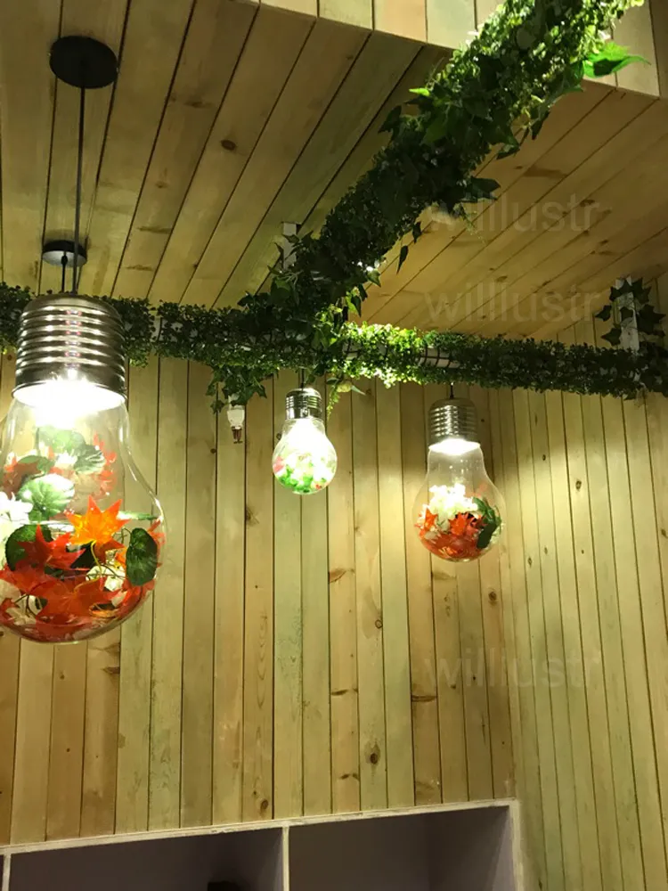 WillLlustr Mega Ampul Sarkıt Yeşil Bitki Çiçek Dekoratif Cam Yemek Odası Mutfak Adası Restoran Otel Bar Cafe Süspansiyon Işık