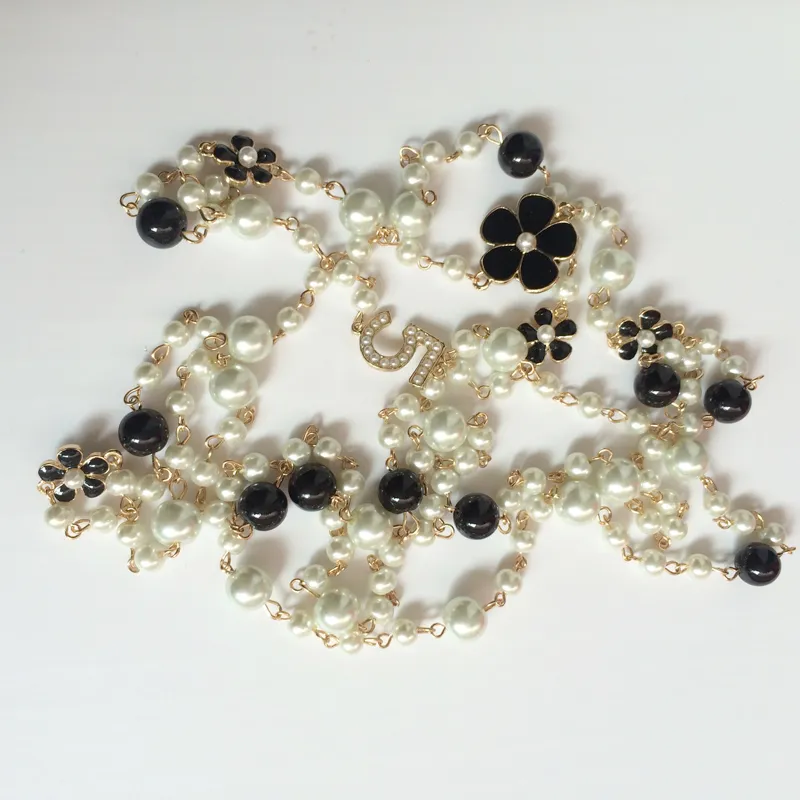 Colliers longs de perles simulées pour femmes, No5, Double couche, collier long, donna camelia, maxi, collier de fête, 7333508
