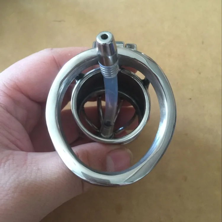 Top aço inoxidável pequeno dispositivo adulto gaiola com curva anel de galo Cateter uretral BDSM Toys sexuais Belt9188956