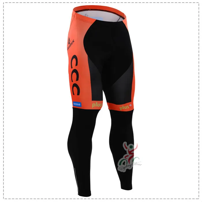 Fleece de invierno Ciclismo térmico Long Jersey Ropa Ciclismo + Pantalones 2015 CCC Pro Team Orgue Gel Pad-Pick Tamaño: XS-4XL