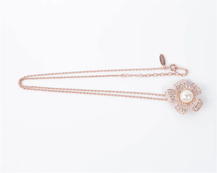 Pendientes collar conjunto de joyas Exquisita moda lujo mujeres Rhinestone perla 18K chapado en oro flores partido joyería conjunto de 2 piezas JS097