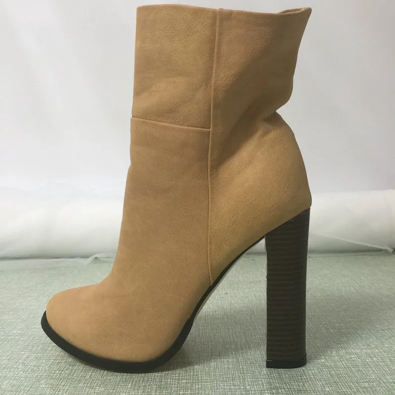 Stivali corti da donna marrone chiaro Stivaletti con tacco tondo e punta a metà polpaccio Zapatos Mujer Stivali per le donne Scarpe del Regno Unito Taglia 12