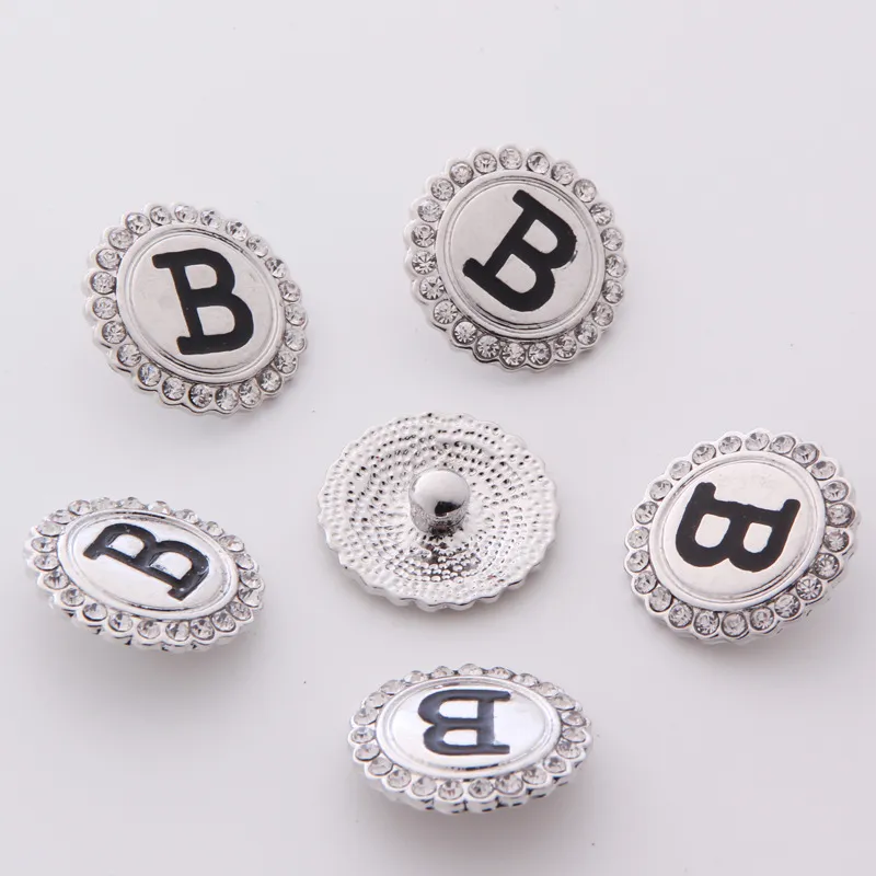 26 English Letter 003 Crystal 3D 18mm 20mm Metal Snap Button For ...