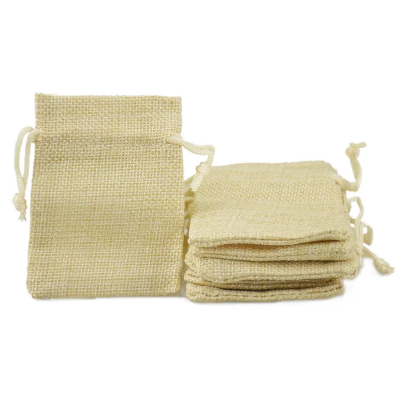 6.5 * 8,5 cm Dwuwarstwowa Warstwa Wysokiej Quanlity Naturalne Pościel Sznurków Torby Biżuteria Pokrowiec Jute Torby Burlap Pakiet Pakiet Torby Prezent Hessian Torby Worek