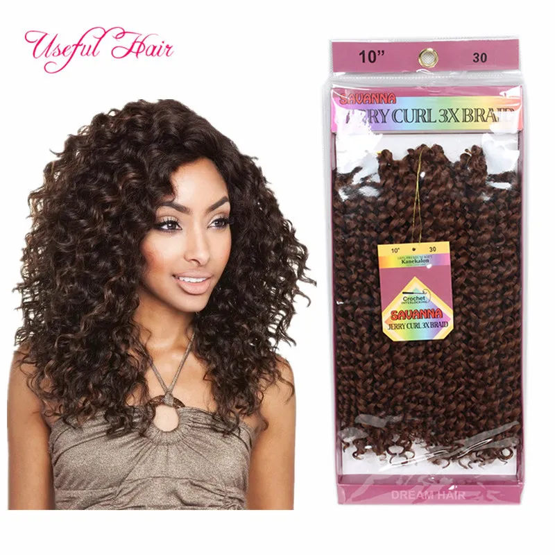 3pcs / pack Tresses synthétiques au crochet 10 pouces jerry curly twist synthétique tressage cheveux ombre pré bouclé savana jerry curl vague de cheveux torsion