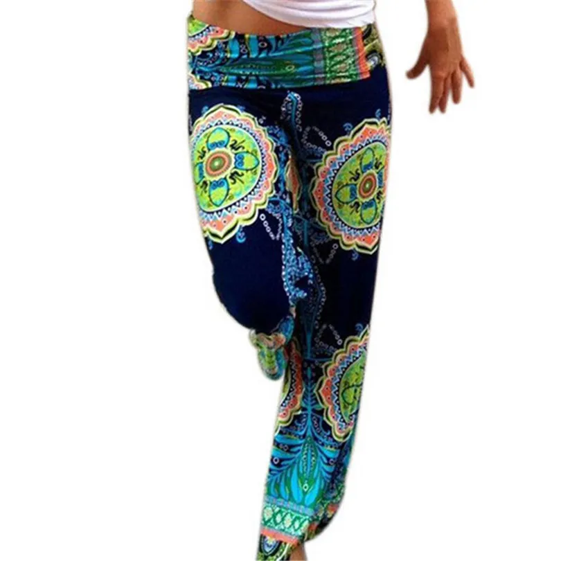 Wholesale- Hot Bohemian Women Vintage Pant Wide Leg Pants Ladies Boho Print Abstract Flowers Clothing Loose Female Blending Trousers K108