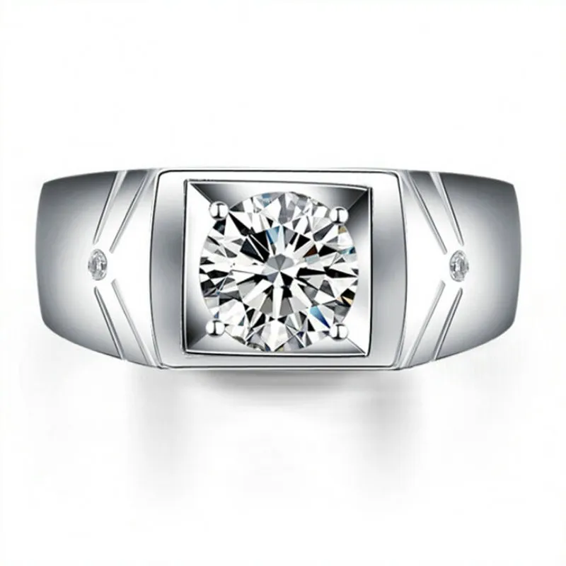 Vecalon Classic Wedding Band Ring voor Mannen 1CT CZ Diamond 925 Sterling Zilver Mannelijke Engagement Vinger Ring Mode-sieraden