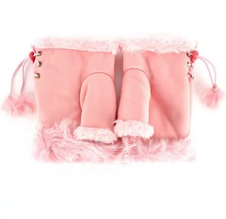 Fashion Women Girl Faux Rabbit Fur Hand Warmer Winter Fingerless Gloves Mittens 