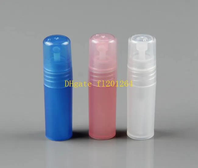 Bottiglie di profumo spray di plastica colorate da 5 ml Contenitore di bottiglie riutilizzabili vuote atomizzatore Fedex DHL Spedizione gratuita, 1000 pezzi / lotto