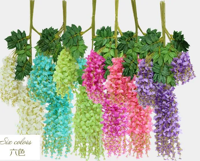 Silk Wisteria Rattans 6 kleuren Artificial Wisteria Flower slingers Silk Bean Vine Bloemen voor trouwhuisfeest Floral Decorations