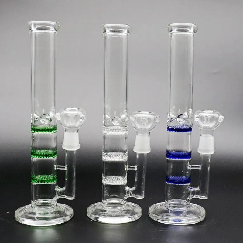 Three colors Glass Bong Dab Rigs Oil Burner Pipes Double Recycler Oil Rigs Honeycomb Percolators Two Function Beaker Glass Water Pipes