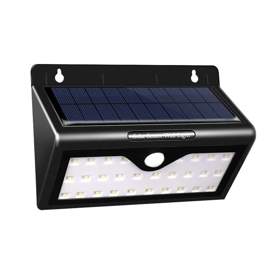 Nuovo 28 LED / 46 LED Lampada da parete con sensore solare IP65 Impermeabile Sensore di movimento PIR Recinzione esterna Lampada da parete con luce da giardino