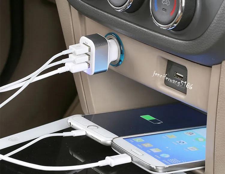 Ship in One Day ! Hot Sale New 3 Port Car Charger USB Universal for Mobile Phone with DHL 
