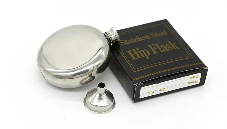 5oz Round Hip Flask With Free Funnel 5 Ounce Stainless Steel Hip Flasks Outdoor Portable Flagon 5 oz Whisky Liquor Stoup Support Logo Customized